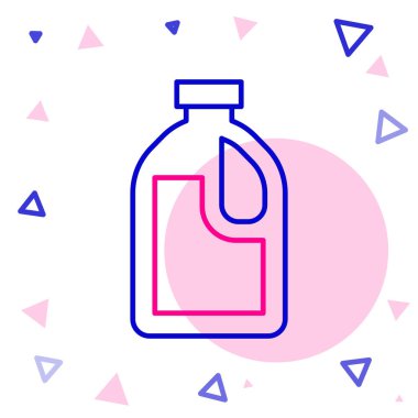 Çamaşır deterjanı, çamaşır suyu, bulaşık deterjanı ya da beyaz arka planda izole edilmiş başka bir temizlik malzemesi için çizgi plastik şişe. Renkli taslak konsepti. Vektör.