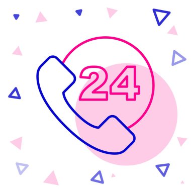 Hat Telefonu, beyaz arkaplanda 24 saatlik destek ikonu izole edildi. Tüm gün müşteri destek merkezi. Tam zamanlı çağrı servisi. Renkli taslak konsepti. Vektör.