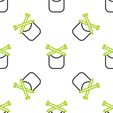 Çizgi örgü simgesi beyaz arkaplanda izole edilmiş kusursuz desen. Örgü kumaş ve iğneli yün amblemi. El yapımı, örgü ya da terzi için etiket. Vektör.