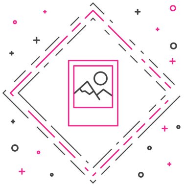 Çizgi Fotoğraf çerçevesi simgesi beyaz arkaplanda izole edildi. Vintage boş fotoğraf çerçevesi. Renkli taslak konsepti. Vektör.