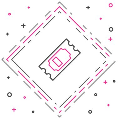 Çizgi sinema bileti simgesi beyaz arkaplanda izole edildi. Renkli taslak konsepti. Vektör.