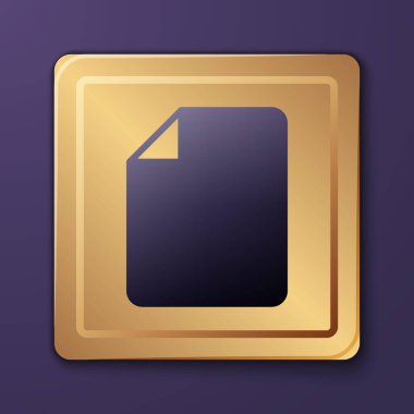 Mor Dosya simgesi mor arkaplanda izole edildi. Kontrol listesi simgesi. İş konsepti. Altın kare düğme. Vektör.