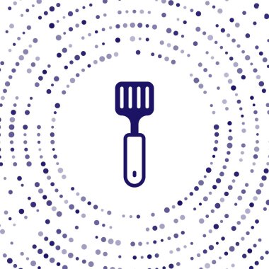 Mavi Spatula simgesi beyaz arkaplanda izole edildi. Mutfak spatula ikonu. Barbekü spatula işareti. Barbekü ve ızgara aleti. Soyut çember rastgele noktalar. Vektör.