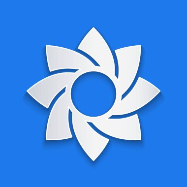 Kağıt kesiği çiçek simgesi mavi arkaplanda izole edildi. Tatlı doğal yemek. Kağıt sanatı tarzı. Vektör.