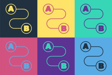 Pop Art Route konum simgesi renk arkaplanında izole edildi. Harita işaretçisi işareti. Yol ya da yol kavramı. GPS navigatörü. Vektör.