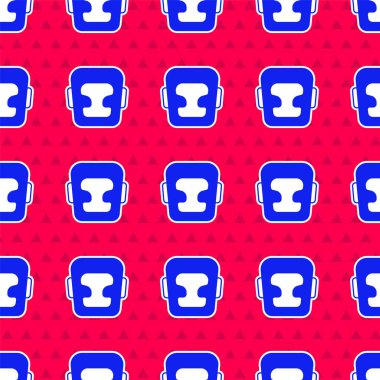 Blue Boxing helmet icon isolated seamless pattern on red background.  Vector.