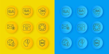 Satır Bilgisi Yeni gelen iletiyi ayarla Telefon Lifebuoy Soru ve Yanıt ve simgesini 24 saat destekle. Vektör.