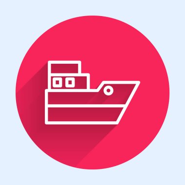 Geminin deniz rotasının beyaz çizgi yolu, başlangıç noktası GPS ve uzun gölgeli siyah çizgi simgesi. Kırmızı daire düğmesi. Vektör.