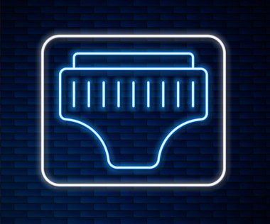 Parlayan neon hattı yetişkin bezi simgesi tuğla duvar arkasında izole edildi. Vektör.