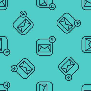 Siyah çizgi zarf simgesi yeşil arkaplanda izole edilmiş pürüzsüz desen. Mesaj konsepti alındı. Yeni, e-posta gelen mesaj, SMS. Posta servisi. Vektör.