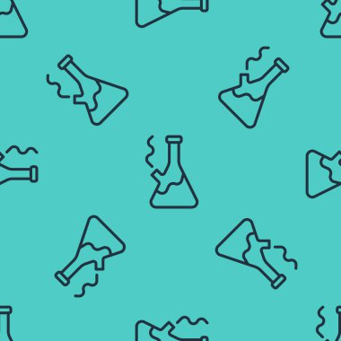 Esrar ya da kenevir ikonu içmek için kullanılan siyah çizgi cam bong yeşil arka planda izole edilmiş pürüzsüz desen. Vektör.