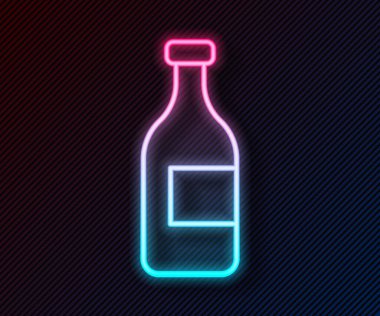 Parlayan neon hattı. Siyah arka planda izole edilmiş şarap ikonu. Vektör.