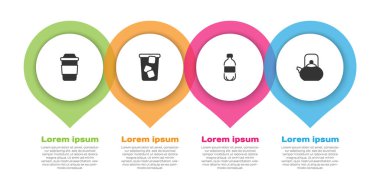 Bir bardak çay, buzlu su ve su koy. Ticari bilgi şablonu. Vektör.