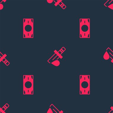 Stacks 'a kağıt para ve kanlı bıçak ayarlayın. Vektör.