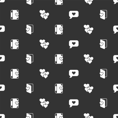 Heart 'ı konuşma balonunda belirle Sevgililer Günü broşüründe aşk günlüğü ve kusursuz desen. Vektör.