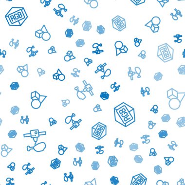 3D yazıcı tavuk bacağı, RGB ve CMYK renk karışımı ve temel geometrik şekilleri kusursuz desene ayarla. Vektör.