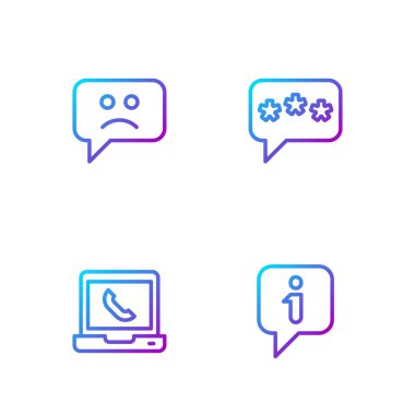 Hat Bilgi Telefonu 'nu 24 saat destekle üzgün gülümseme ve konuşma balonu sohbetini destekle. Renk simgeleri. Vektör.