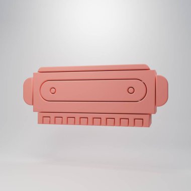 Pembe armonika simgesi pembe arkaplanda izole edilmiş. Müzik aleti. Minimalizm kavramı. 3 Boyutlu resimleme.