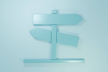 Mavi Yol trafik tabelası. Mavi arkaplanda işaretleme simgesi izole edildi. İşaretçi sembolü. Sokak bilgi tabelası. Yön tabelası. Minimalizm kavramı. 3 Boyutlu resimleme.