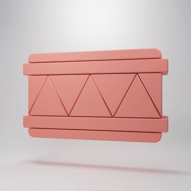 Pembe Davul simgesi pembe arka planda izole edilmiş. Müzik işareti. Müzik aleti sembolü. Minimalizm kavramı. 3 Boyutlu resimleme.
