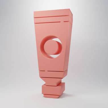 Pembe arkaplanda izole edilmiş boya paleti simgesi olan pembe tüp. Minimalizm kavramı. 3 Boyutlu resimleme.