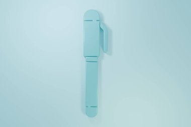 Mavi Kalem simgesi mavi arkaplanda izole edildi. Minimalizm kavramı. 3 Boyutlu resimleme.