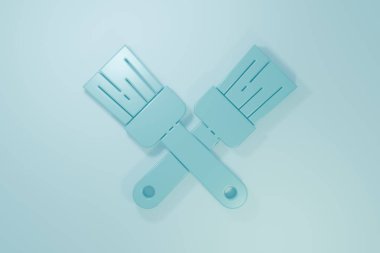 Mavi Haçlı boya fırçası ikonu mavi arkaplanda izole edilmiş. Minimalizm kavramı. 3 Boyutlu resimleme.
