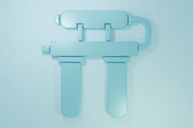 Mavi Su filtresi simgesi mavi arkaplanda izole edildi. Su filtreleme sistemi. Ters osmoz sistemi. Minimalizm kavramı. 3 Boyutlu resimleme.