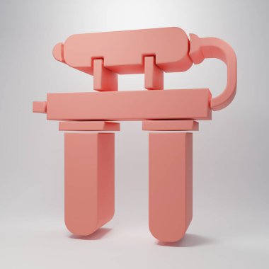 Pembe Su filtresi simgesi pembe arkaplanda izole edilmiş. Su filtreleme sistemi. Ters osmoz sistemi. Minimalizm kavramı. 3 Boyutlu resimleme.