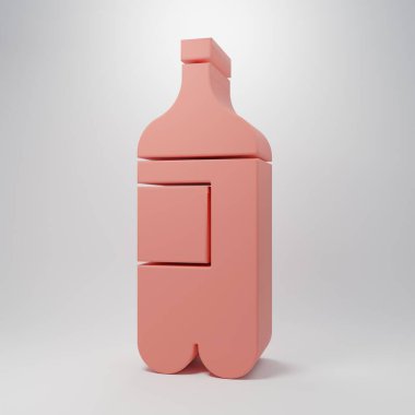 Pembe arka planda izole edilmiş pembe bir su ikonu. Soda su içme tabelası. Minimalizm kavramı. 3 Boyutlu resimleme.