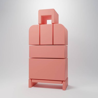 Pembe arka planda izole edilmiş seyahat simgesi için pembe bavul. Seyahat bagaj tabelası. Seyahat bagaj ikonu. Minimalizm kavramı. 3 Boyutlu resimleme.