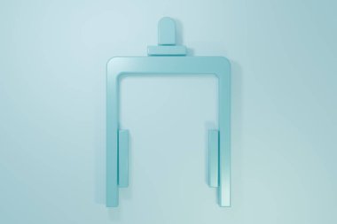 Havaalanı ikonundaki Blue Metal dedektörü mavi arkaplanda izole edildi. Havaalanı güvenlik görevlisi metal dedektör kontrol noktasında. Minimalizm kavramı. 3 Boyutlu resimleme.