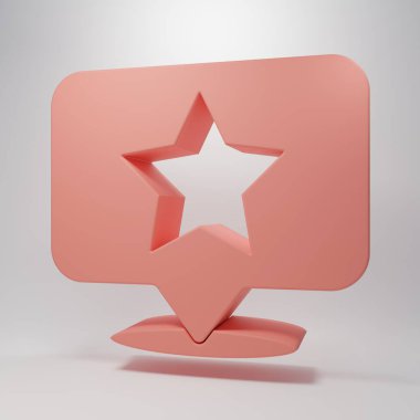 Pembe arkaplanda yıldız simgesi olan pembe harita işaretçisi. Yıldız favori iğne haritası simgesi. Harita işaretleyicileri. Minimalizm kavramı. 3 Boyutlu resimleme.