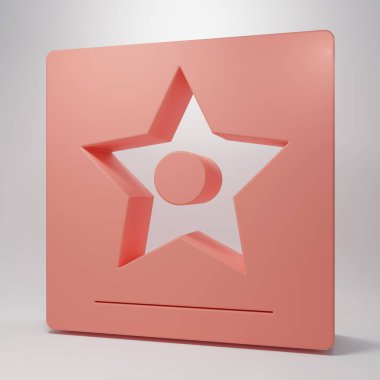 Pembe Hollywood Şöhret Yürüyüşü. Pembe arka planda izole edilmiş ünlü bulvarı ikonu. Ünlü kaldırım, bulvar aktörü. Minimalizm kavramı. 3 Boyutlu resimleme.