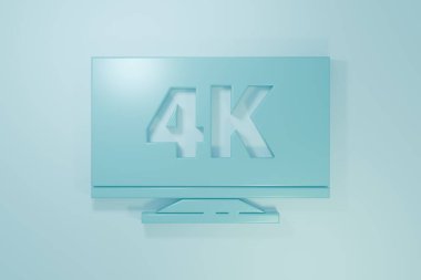 Mavi Ekran TV 4k Ultra HD video teknolojisi ikonu mavi arkaplanda izole edildi. Minimalizm kavramı. 3 Boyutlu resimleme.