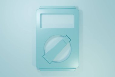 Mavi Ampere ölçer, multimetre, voltmetre ikonu mavi arkaplanda izole edilmiş. Elektrik akımını ölçmek için araçlar. Minimalizm kavramı. 3 Boyutlu resimleme.