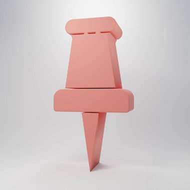 Pembe İtme simgesi pembe arkaplanda izole edilmiş. Raptiye işareti. Minimalizm kavramı. 3 Boyutlu resimleme.