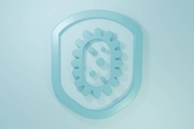 Mavi Kalkan virüsten, mikroplardan ve bakteri simgesinden korunuyor. Bağışıklık sistemi konsepti. Corona virüsü 2019-nCoV. Minimalizm kavramı. 3 Boyutlu resimleme.