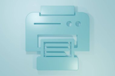 Mavi yazıcı simgesi mavi arkaplanda izole edildi. Minimalizm kavramı. 3 Boyutlu resimleme.