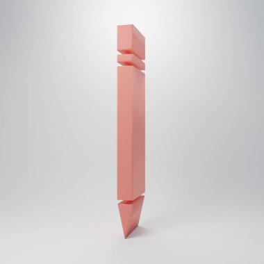 Pembe arka planda silgi simgesi olan pembe kalem. Çizim ve eğitim araçları. Okul sembolü. Minimalizm kavramı. 3 Boyutlu resimleme.