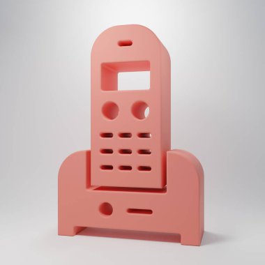 Pembe Telefon ikonu pembe arka planda izole edilmiş. Sabit telefon. Minimalizm kavramı. 3 Boyutlu resimleme.