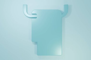 Mavi arka planda izole edilmiş bir askı simgesi üzerinde Mavi Havlu. Banyo havlusu ikonu. Minimalizm kavramı. 3 Boyutlu resimleme.