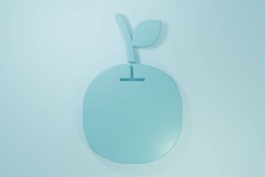 Mavi Elma simgesi mavi arkaplanda izole edildi. Yaprak sembollü meyve. Minimalizm kavramı. 3 Boyutlu resimleme.