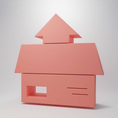 Pembe karton kutu simgesi pembe arka planda izole edilmiş. Kutu, paket, paket işareti. Teslimat ve ambalaj. Minimalizm kavramı. 3 Boyutlu resimleme.