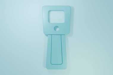 Mavi arkaplanda kızılötesi ışık ikonu olan mavi dijital temassız termometre. Minimalizm kavramı. 3 Boyutlu resimleme.