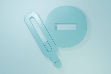 Tıbbi inceleme ikonu için mavi termometre mavi arka planda izole edildi. Minimalizm kavramı. 3 Boyutlu resimleme.