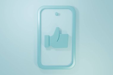 Mavi El, mavi arkaplanda izole edilmiş bir simge gibi. Minimalizm kavramı. 3 Boyutlu resimleme.