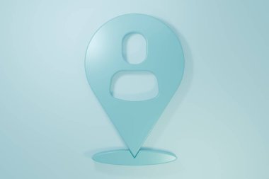 Mavi İşçi konumu simgesi mavi arkaplanda izole edildi. Minimalizm kavramı. 3 Boyutlu resimleme.