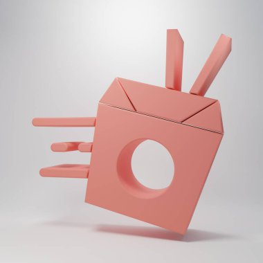 Pink Online sipariş ve erişte teslimat ikonu pembe arka planda izole edilmiş. Minimalizm kavramı. 3 Boyutlu resimleme.