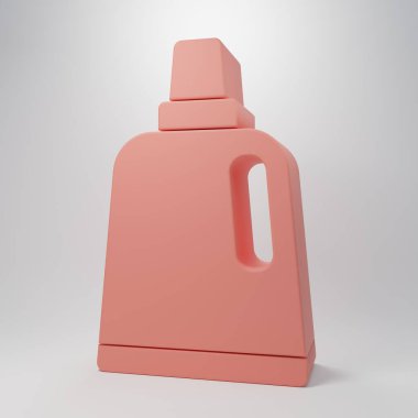 Çamaşır deterjanı, çamaşır suyu, bulaşık deterjanı ya da pembe arka planda izole edilmiş başka bir temizlik malzemesi ikonu için pembe plastik şişe. Minimalizm kavramı. 3 Boyutlu resimleme.